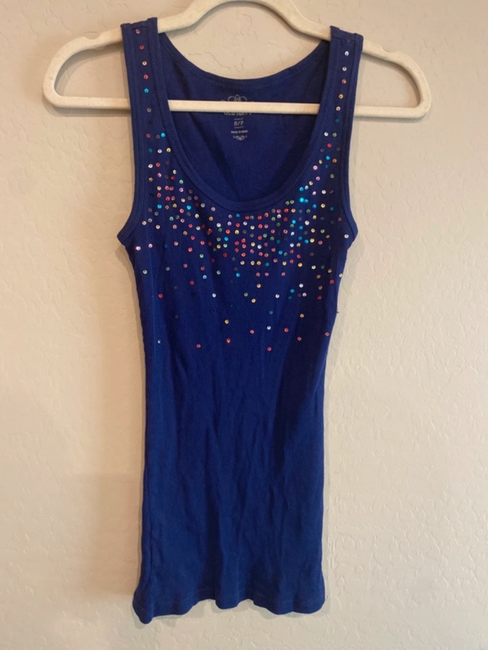Y2K Style Old Navy Blue Ribbed Sequin Tank Top Size Small S/P